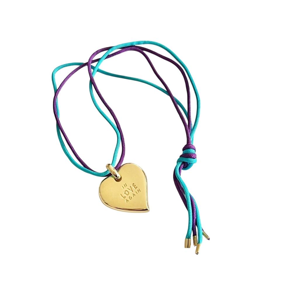 Yves Saint Laurent In Love Again Jumbo Gold Heart YSL Logo Pendant Cord Necklace